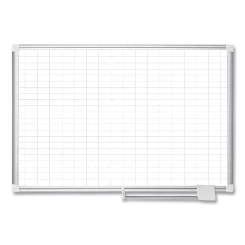 Gridded Magnetic Steel Dry Erase Planning Board, 1 x 2 Grid, 72 x 48, White Surface, Silver Aluminum Frame-(BVCMA2792830)