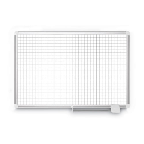 Gridded Magnetic Steel Dry Erase Planning Board, 1" Grid, 72 x 48, White Surface, Silver Aluminum Frame-(BVCMA2747830)