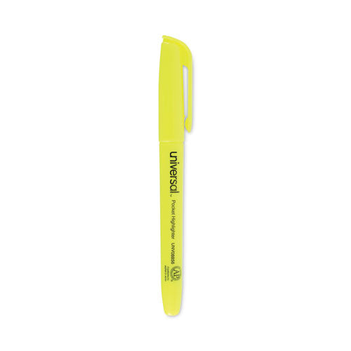 Pocket Highlighter Value Pack, Fluorescent Yellow Ink, Chisel Tip, Yellow Barrel, 36/Pack-(UNV08856)