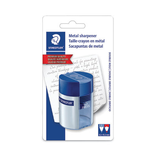 Handheld Manual Double-Hole Plastic Sharpener, 1.57 x 1.65 x 2.2, Blue/Silver, 6/Box-(STD512001BK)
