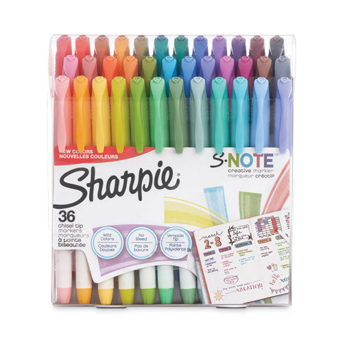 S-Note Creative Markers, Assorted Ink Colors, Bullet/Chisel Tip, Assorted Barrel Colors, 36/Pack-(SAN2148154)