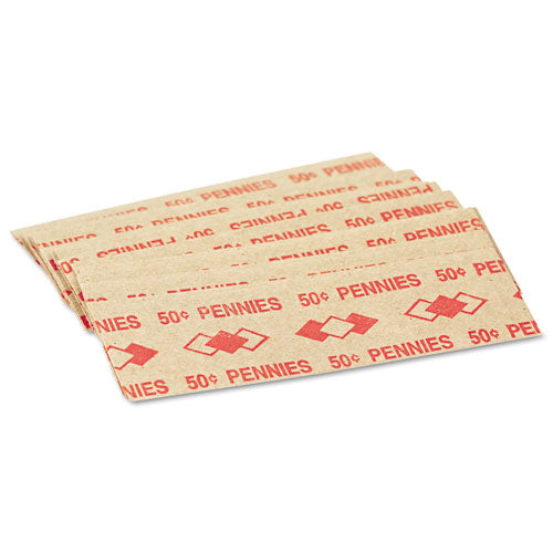 Tubular Coin Wrappers, Pennies, $.50, Pop-Open Wrappers, 1000/Pack-(ICX94190051)