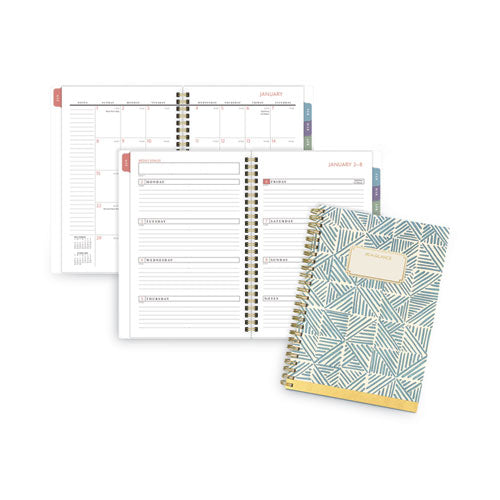 Badge Hand Drawn Geo Weekly/Monthly Planner, Badge Geo Artwork, 8.5x5.5, Blue/White Cover, 13-Month(Jan to Jan): 2023 to 2024-(AAG1641H200)