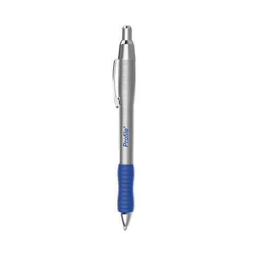 Profile Metal Ballpoint Pen, Retractable, Medium 1 mm, Blue Ink, Silver Barrel, Dozen-(PAP2130518)