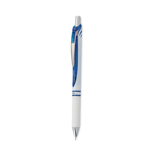 EnerGel Pearl Gel Pen, Retractable, Medium 0.7 mm, Blue Ink, White/Blue Barrel, Dozen-(PENBLN77PWC)