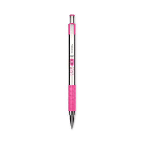F-301 Ballpoint Pen, Retractable, Fine 0.7 mm, Black Ink, Stainless Steel/Pink Barrel-(ZEB37111)