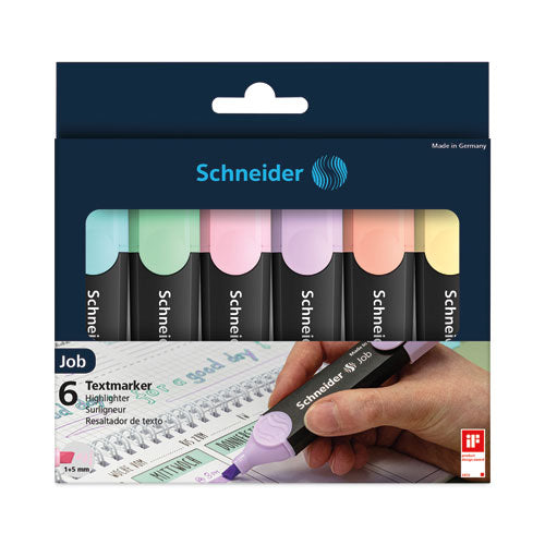 Job Pastel Highlighters, Chisel Tip (1mm/5mm), Assorted Ink Colors, Black/Assorted Barrel Colors, 6/Pack-(RED115097)