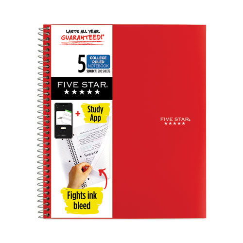 Wirebound Notebook with Eight Pockets, 5-Subject, Medium/College Rule, Randomly Assorted Cover Color, (200) 11 x 8.5 Sheets-(MEA06208)