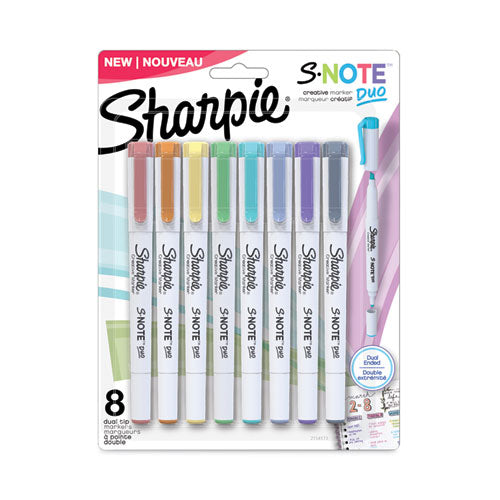 S-Note Creative Markers, Assorted Ink Colors, Bullet/Chisel Tip, White Barrel, 8/Pack-(SAN2154173)