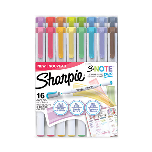 S-Note Creative Markers, Assorted Ink Colors, Bullet/Chisel Tip, White Barrel, 16/Pack-(SAN2154174)