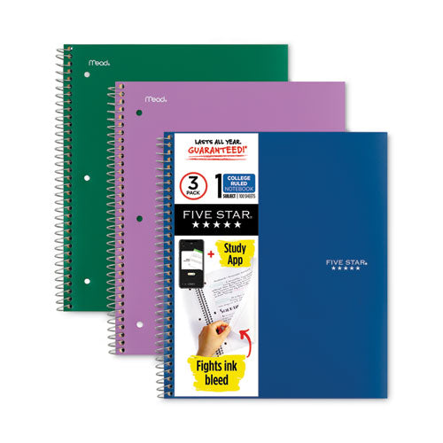 Wirebound Notebook, 1-Subject, Medium/College Rule, Randomly Assorted Cover Color, (100) 11 x 8.5 Sheets, 3/Pack-(MEA38456)