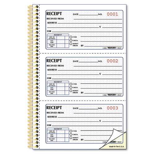 Gold Standard Money Receipt Book, Two-Part Carbonless, 5 x 2.75, 3 Forms/Sheet, 225 Forms Total-(RED8L829)