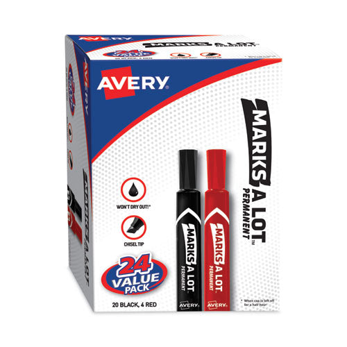 MARKS A LOT Large Desk-Style Permanent Marker Value Pack, Broad Chisel Tip, Assorted Colors, 24/Set (98088)-(AVE98088)