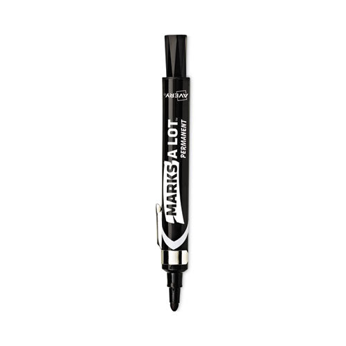 MARKS A LOT Large Desk-Style Permanent Marker with Metal Pocket Clip, Broad Bullet Tip, Black, Dozen (24878)-(AVE24878)