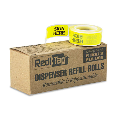 Arrow Message Page Flag Refills, "Sign Here", Yellow, 120 Flags/Roll, 6 Rolls/Box-(RTG91001)