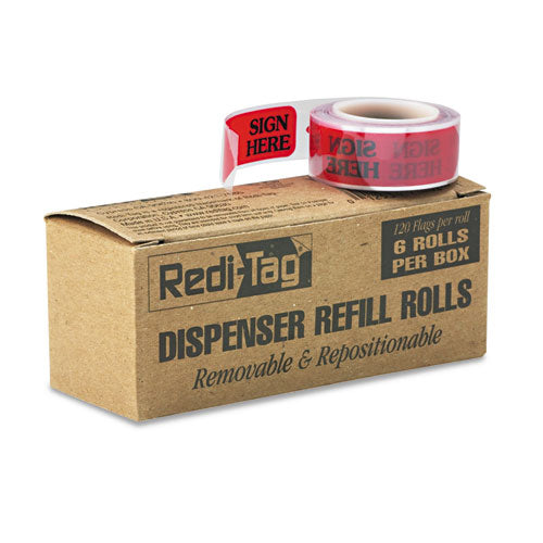 Arrow Message Page Flag Refills, "Sign Here", Red, 120 Flags/Roll, 6 Rolls-(RTG91002)