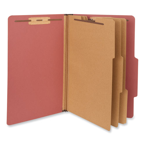 Eight-Section Pressboard Classification Folders, 3" Expansion, 3 Dividers, 8 Fasteners, Legal Size, Red Exterior, 10/Box-(UNV10295)