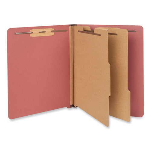 Red Pressboard End Tab Classification Folders, 2" Expansion, 2 Dividers, 6 Fasteners, Letter Size, Red Exterior, 10/Box-(UNV10315)