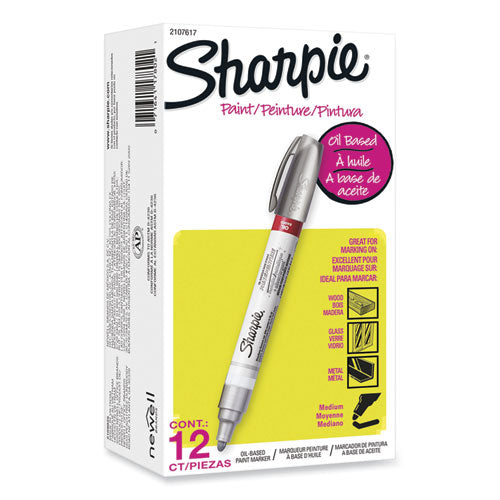 Permanent Paint Marker, Medium Bullet Tip, Silver, Dozen-(SAN2107617)