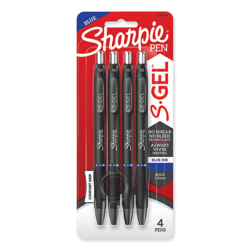 S-Gel High-Performance Gel Pen, Retractable, Bold 1 mm, Blue Ink, Black Barrel, 4/Pack-(SAN2096171)