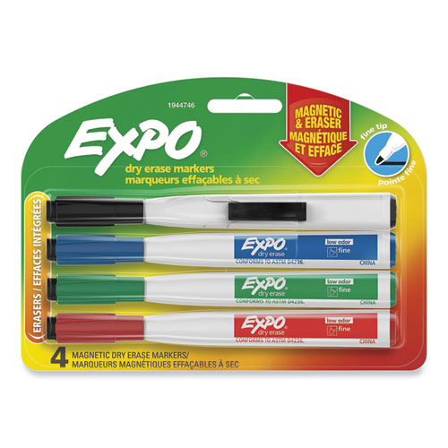 Magnetic Dry Erase Marker, Fine Bullet Tip, Assorted Colors, 4/Pack-(SAN1944746)