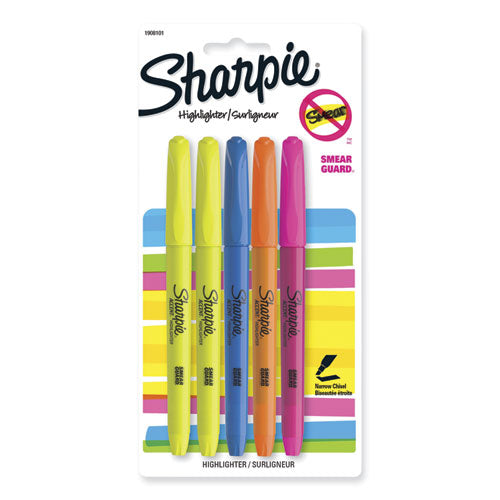 Pocket Style Highlighters, Assorted Ink Colors, Chisel Tip, Assorted Barrel Colors, 5/Set-(SAN1908101)