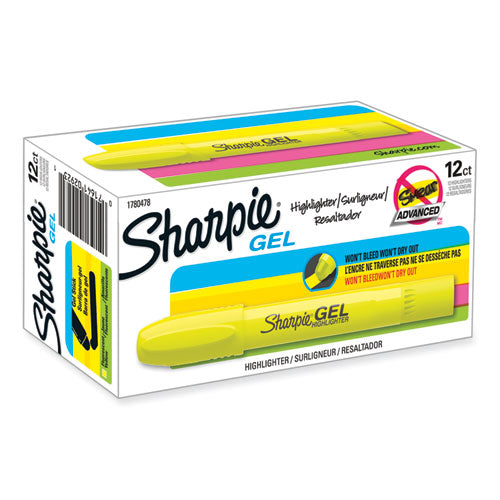 Gel Highlighters, Fluorescent Yellow Ink, Bullet Tip, Yellow Barrel-(SAN1780478)