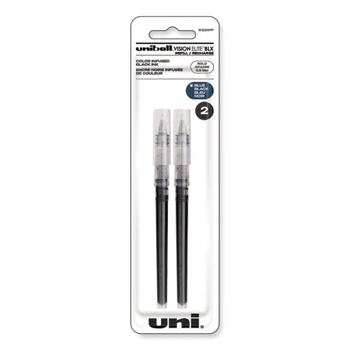 Refill for Vision Elite Roller Ball Pens, Bold Conical Tip, Assorted Ink Colors, 2/Pack-(UBC61234PP)