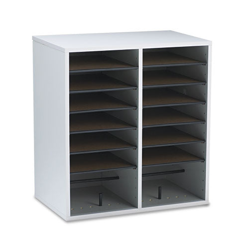 Wood/Laminate Literature/CD Sorter, 16 Compartments, 19.5 x 11.75 x 21, Gray Wood-(SAF9422GR)