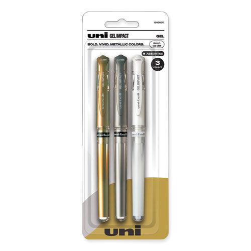 Impact Bold Gel Pen, Stick, Bold 1 mm, Assorted Marvelous Metallics Ink and Barrel Colors, 3/Pack-(UBC1919997)