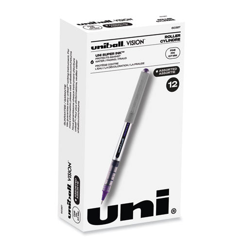 VISION Roller Ball Pen, Stick, Fine 0.7 mm, Assorted Ink and Barrel Colors, Dozen-(UBC60387)