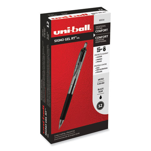 Signo Gel Pen, Retractable, Micro 0.38 mm, Black Ink, Clear Barrel, Dozen-(UBC69034)