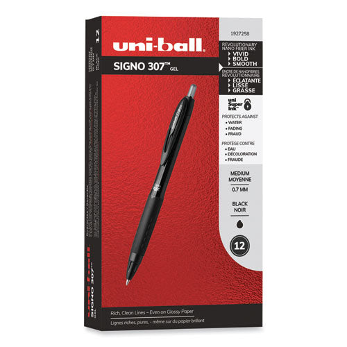 307 Gel Pen, Retractable, Medium 0.7 mm, Black Ink, Black Barrel, Dozen-(UBC1927258)