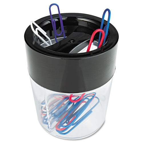 Round Magnetic Clip Dispenser, 2 Compartments, Plastic, 2.5" Diameter x 3"h, Black/Clear-(UNV08126)